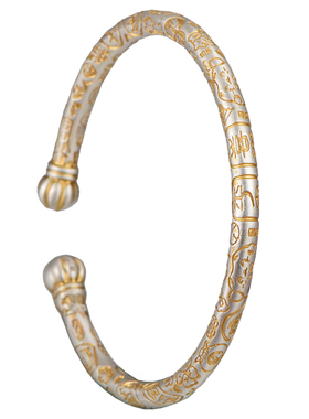 足银描金吉言手镯开口纯银手镯