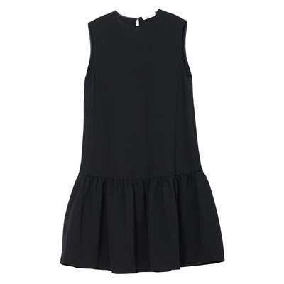 Carolingian高阶简约！日本醋酸时髦减龄捏褶花苞A摆无袖连衣裙