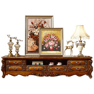 欧式全实木大理石电视柜 客厅橡木雕花烤漆天然地柜茶几组合包邮