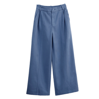 花吉蓝色高腰直筒磨毛休闲裤