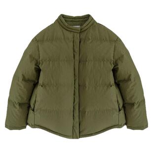 复古军绿色立领户外加厚短款羽绒服女知笔墨新款95白鹅绒登山外套