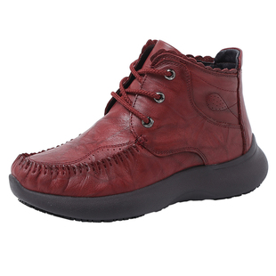 骆驼女鞋2025冬季新款羊毛加绒厚底短靴真皮软底舒适妈妈保暖棉靴