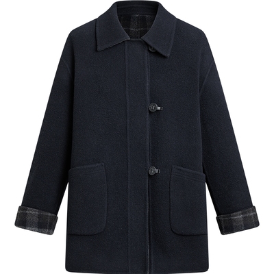 [时光毛呢]KBNE双面格纹双面毛呢大衣女2025冬季新款羊毛大衣外套