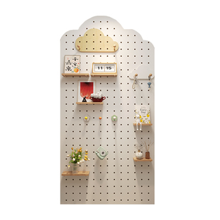 实木洞洞板置物架配件造型墙穿衣镜免打孔入户玄关定制挂衣架一体