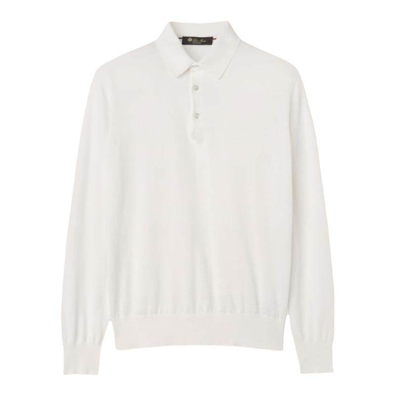 Loro Piana/诺悠翩雅男装白色棉质舒适休闲尖领长袖polo衫