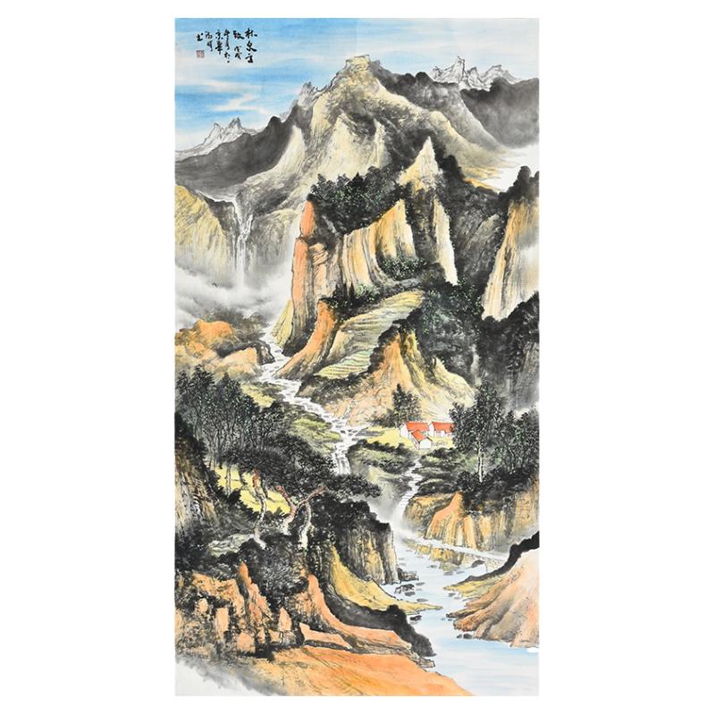 清华美院国画名家纯手绘山水画会所别墅中堂酒店大厅中堂装饰字画