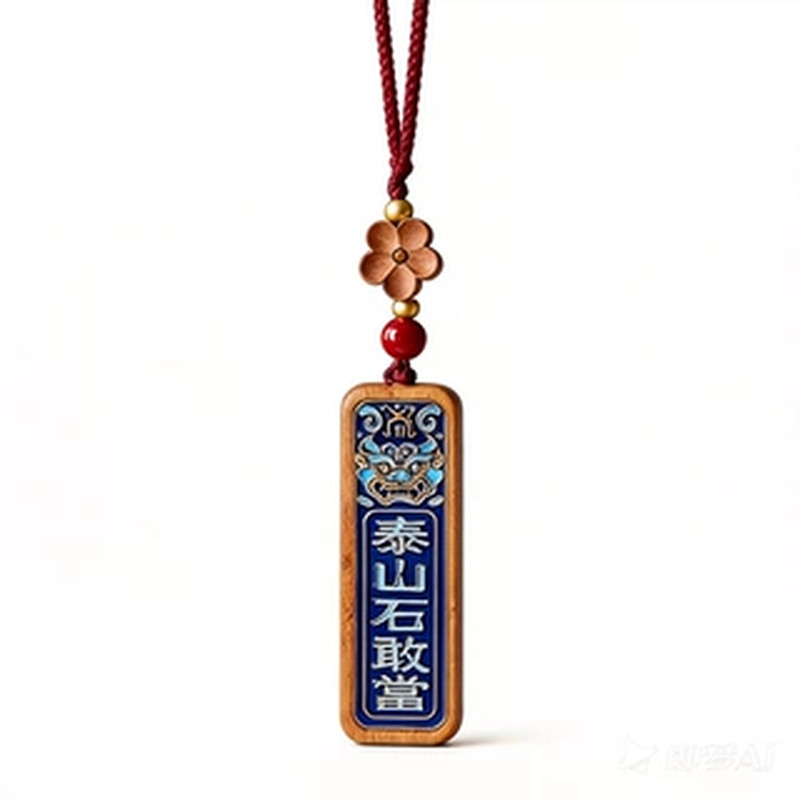 泰山老桃木景泰蓝工艺泰山石敢当平安牌挂饰文创工艺品
