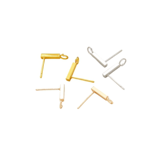 14K包金保色长方形方棒带吊耳针焊耳钉diy配件手工耳饰品