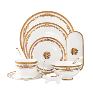 欧式酒店摆台餐具套装碗碟会所餐厅骨瓷碗盘包厢摆盘餐具十件套