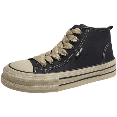 人本官方2025新款冬季加绒高帮鞋帆布鞋厚底板鞋增高爆款休闲百搭