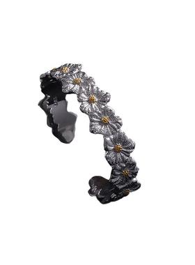 925纯银复古菊花开口手镯女轻奢高级感2025年民族风小众实心镯子