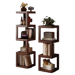 旋转书架360度书柜一体靠墙落地多层置物架小户型家用中式复古风