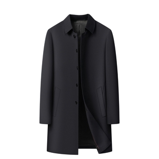 商务行政风衣男士大衣中长款翻领纯色高品质中年爸爸装新款外套