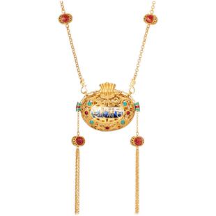 如意福锁平安同心锁银鎏金吊坠非遗花丝景泰蓝可打开中式纯银项坠