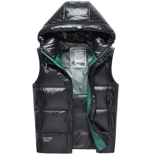 白鸭绒高充羽绒马甲男2025新款休闲保暖背心冬季连帽加厚坎肩外套