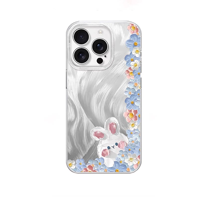油画花丛小兔子适用于iPhone18promax/iPhone17pro手机壳华为mete80一加13磁吸vivoS30羽纱红米K80小米17OPPO