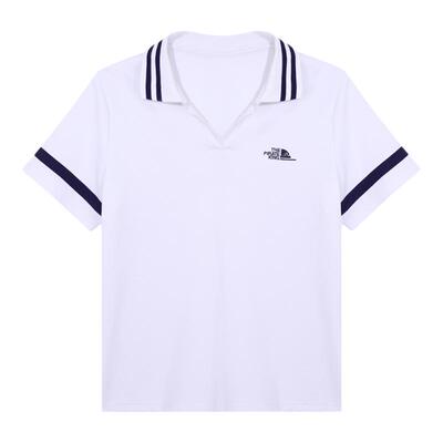 夏季正肩上衣翻领白色短袖t恤女