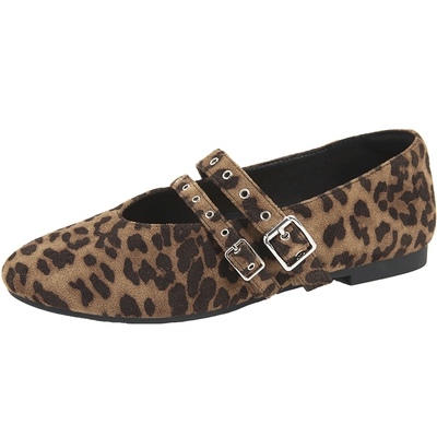 康莉豹纹平底玛丽珍鞋女