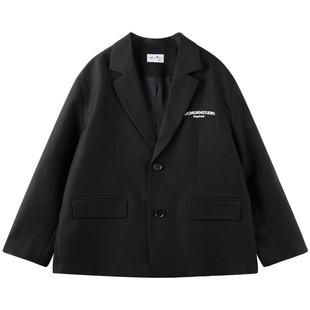 男童西服上衣挺阔西装外套中大童秋新款撞色条纹宽松阔腿裤潮