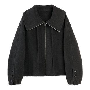 【山羊绒】ELLE绵羊毛大翻领双面呢大衣女25冬季新款短款毛呢外套