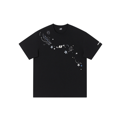 FORNINES设计感刺绣重磅纯棉短袖T恤男女情侣潮牌夏季半袖打底衫