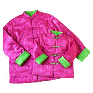 秋冬新款民族风中式棉衣唐装母女装亲子装父子装喜庆红色新年服