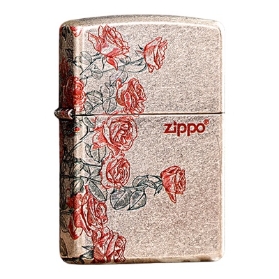 Zippo打火机芝宝官方正版 古银彩印热恋玫瑰 防风煤油送男友礼物