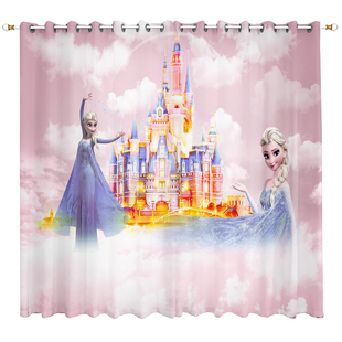 冰雪奇缘公主风窗帘遮光布2026新款爱莎女孩房间儿童卧室卡通飘窗