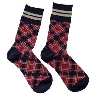 秋冬袜子女复古英伦风堆堆袜暗红色双针双路日系中筒袜棉格子ins