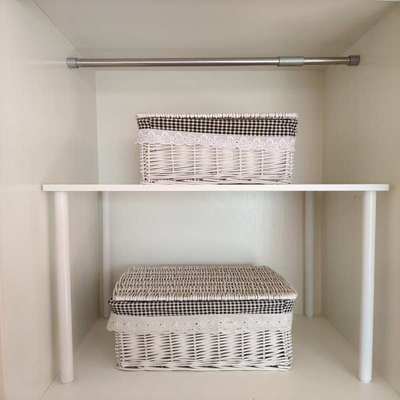 衣柜内分层收纳架子柜子隔层置物架实木隔板免打孔加高猫砂盆架