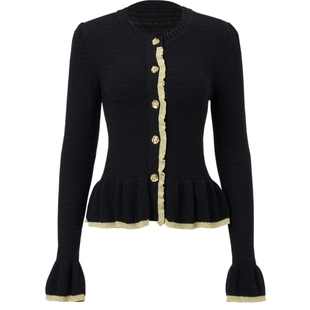 【奥莱】MAXRIENY浪漫复古感花边针织毛衫黑白撞色修身上衣女