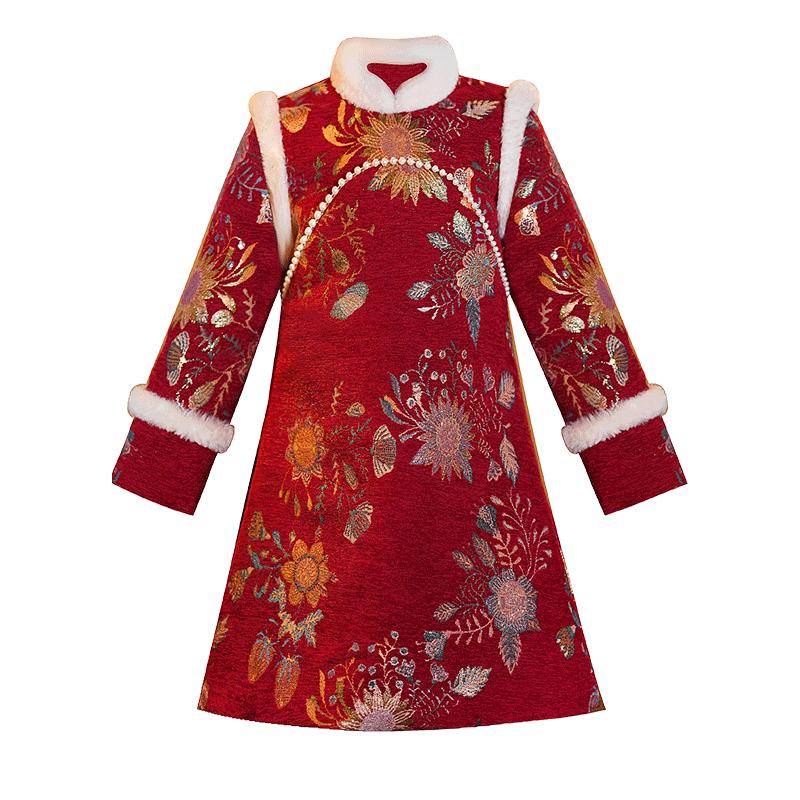 拜年服女童冬季加厚2026新款小女孩过年喜庆汉服中国风儿童装旗袍