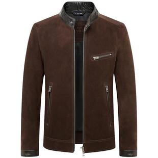 绒面羊皮真皮皮衣男款单皮皮夹克短款小立领商务休闲外套时尚新品