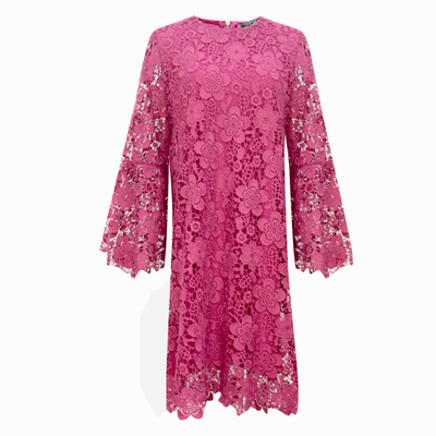 水溶蕾丝A字宽松长袖连衣裙