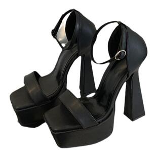 恨天高凉鞋粗跟防水台方头气质15cm超高跟小码女鞋模特走秀鞋宴会