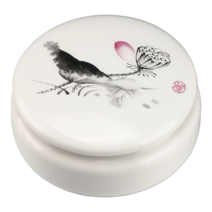 可以拧紧盖朱砂印泥盒景德镇陶瓷印泥缸仿古印泥缸书画书法国画专用印泥缸国画印盒胭脂盒文房四宝印泥收纳盒