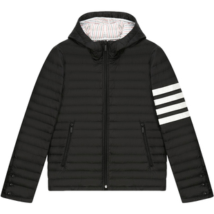 [24期免息]THOM BROWNE 男士四条纹绗缝连帽拉链鹅绒羽绒服外套
