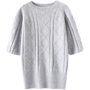 启超优雅永恒~加厚山羊绒衫100纯羊绒女短袖圆领羊绒毛衣T恤秋冬