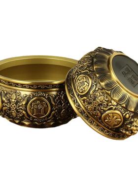 狮首铜缸聚宝盆黄铜摆件狮头水缸故宫缸黄铜米缸家居玄关客厅装饰