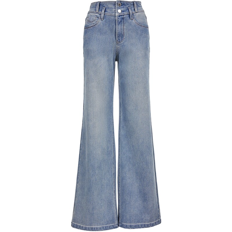 ONLY收腹高腰做旧水洗牛仔裤