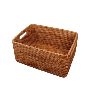 手工越南藤编收纳筐储物筐桌面小号家用编织筐卧室长方形编藤篮子