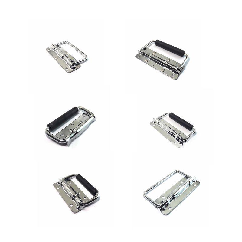 加厚不锈钢折叠拉手工具箱活动提手木箱环提手工业设备箱弹簧把手