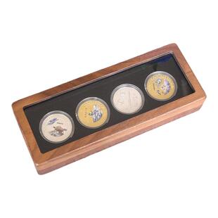 黑胡桃多币包装收纳礼盒实木复古四币盒古钱币包装纪念币开窗木盒