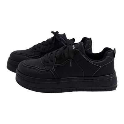 环球黑色厚底板鞋女款2025夏季新款透气小黑鞋子百搭复古休闲鞋潮