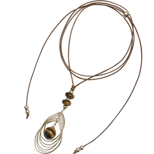 方糖家 秋冬高级感美拉德咖啡金雀羽虎眼石毛衣链2026新款项链女