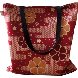 日本进口友禅棉织布方形单肩手拎休闲包购物袋便携包布包布袋