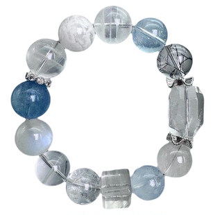 魔鬼蓝冰种天然海蓝宝黑曜石水晶手串一对一定制多宝手链情侣礼物