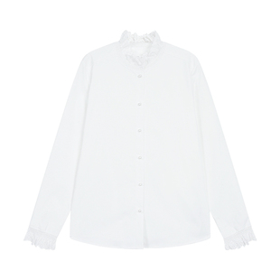 MULVAN 优雅风韵 法式木耳边立领衬衫女花边高级感修身长袖衬衣