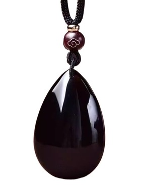 天然黑曜石吊坠水晶项链五行水滴