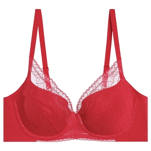 爱慕内衣女红品本命年大胸显小隐孔文胸软支撑大罩杯胸罩AM115271